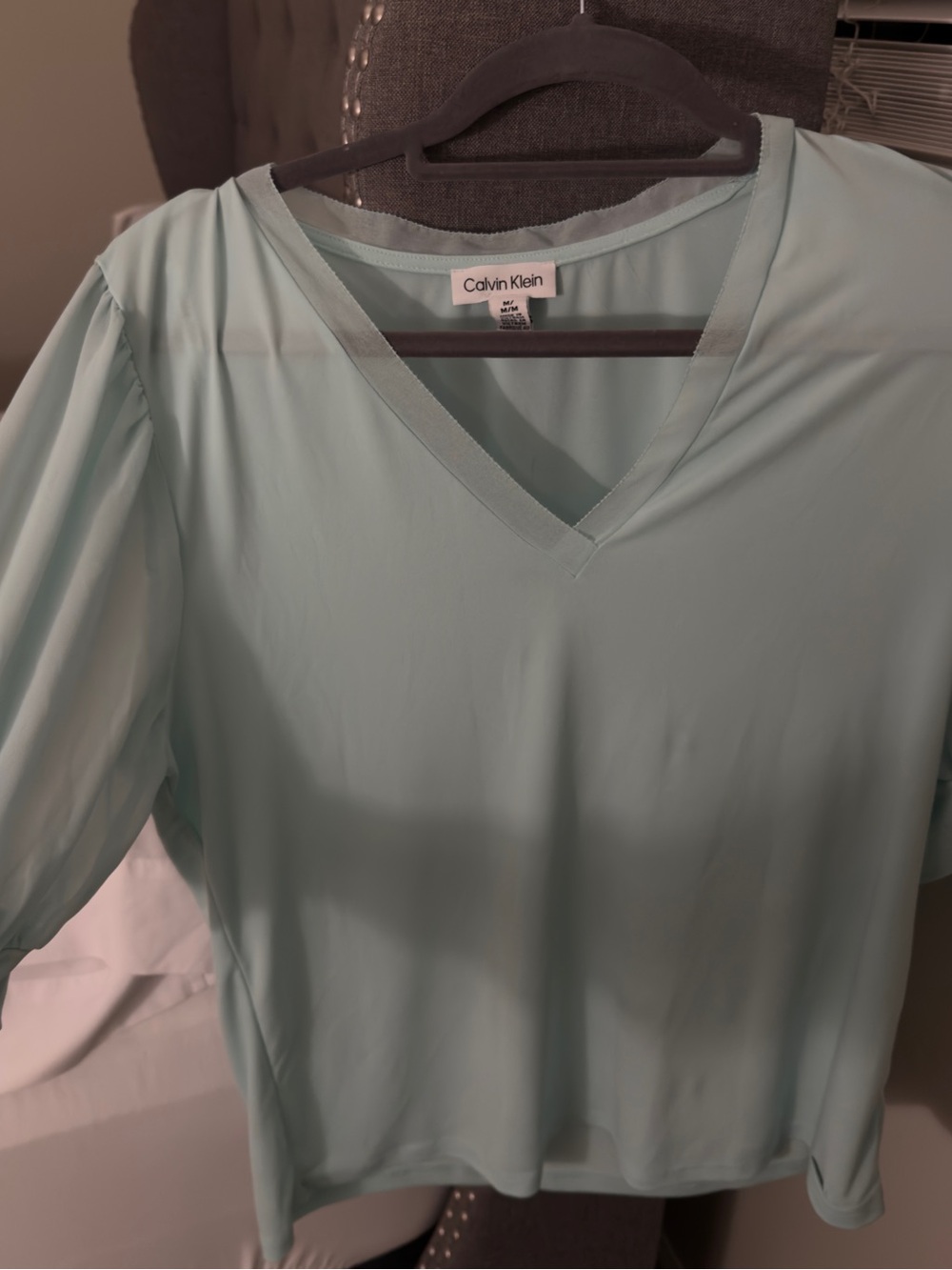 Calvin Klein Light Mint V-Neck Blouse
